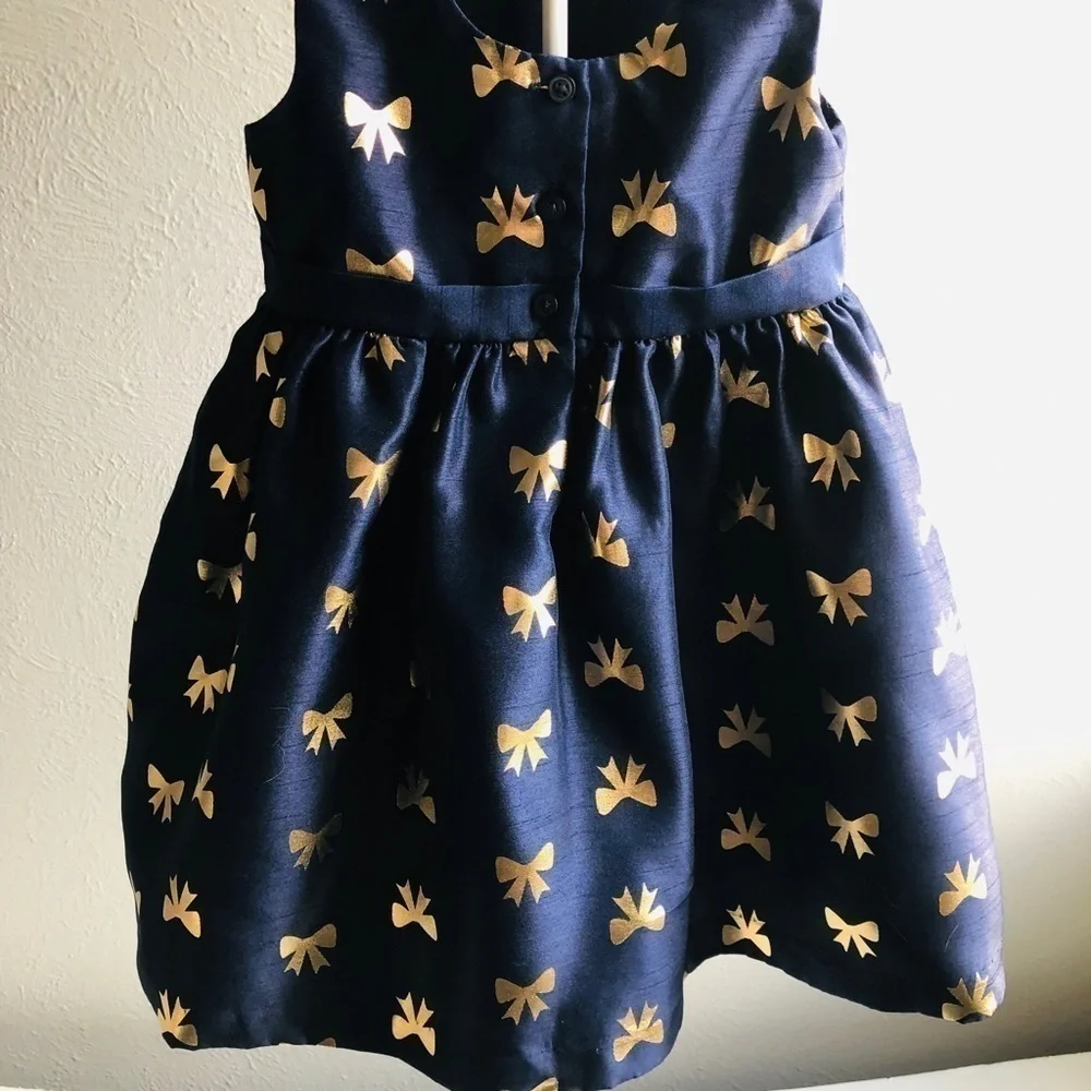 GYMBOREE, stunning navy blue shimmer dress with gold bows, size 2T